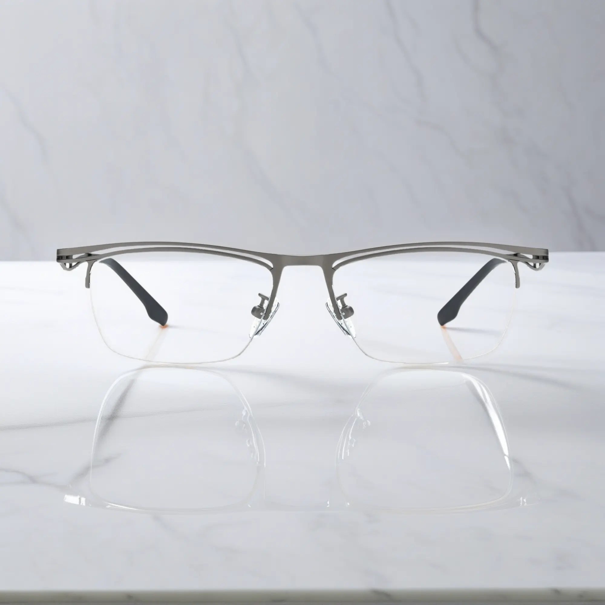 VoyueLens™ Graphite Gray titanium semi-rim eyeglasses front view